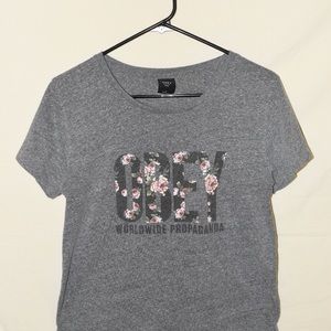 grey and floral obey shirt size m
